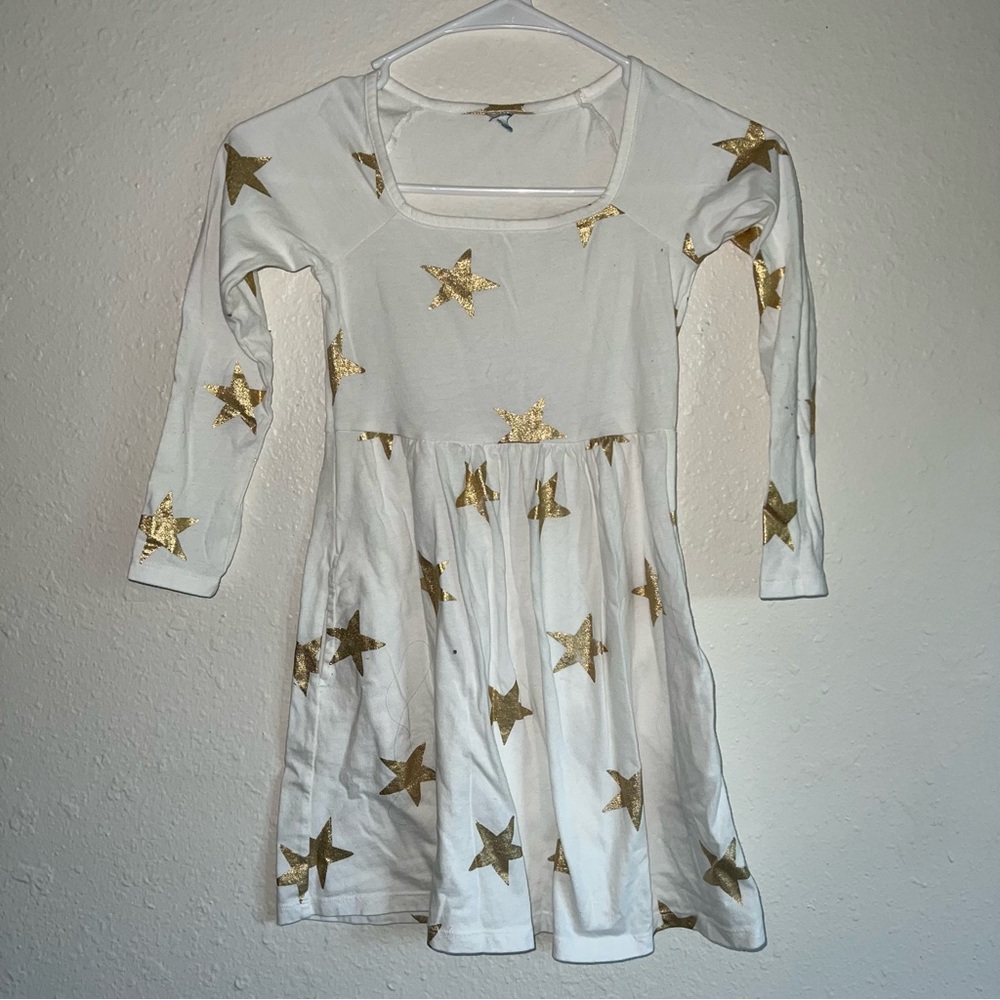 Size 5T Girls White Gold Metallic Star Dress